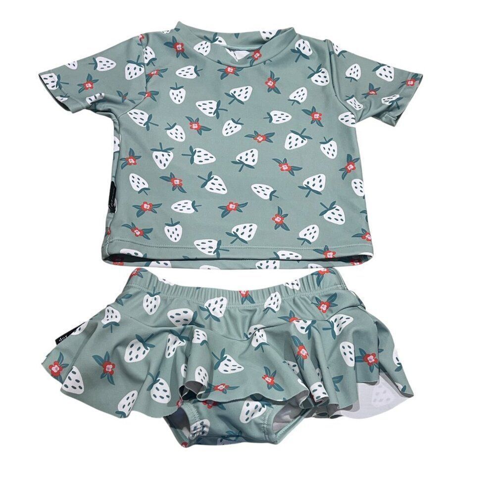 DOT AUSTRALIA Baby Girls' Strawberry Flower Two-piece Rashguard Swimsuit 12-18M